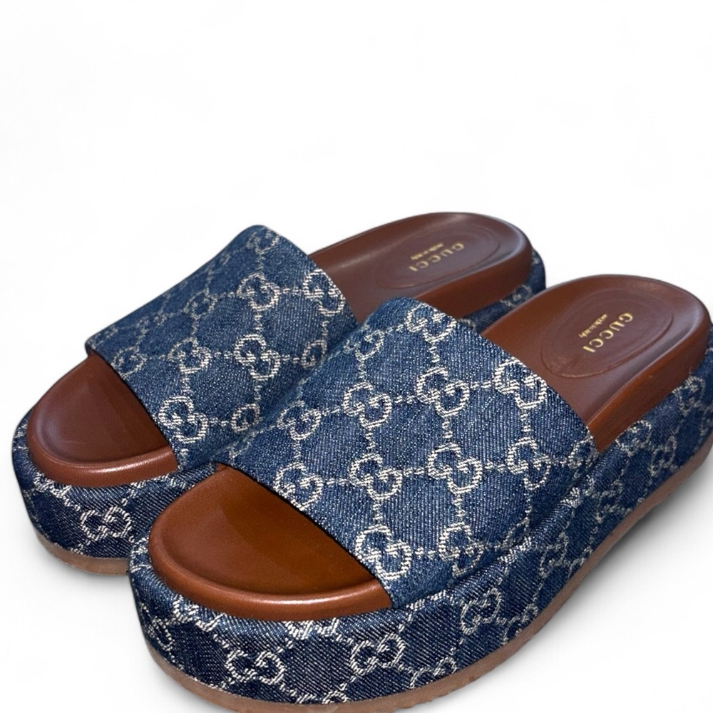 ❌SOLD❌ GUCCI Denim GG Monogram Platform Sandals (Pre-owned & Authentic) - Picture 6 of 9